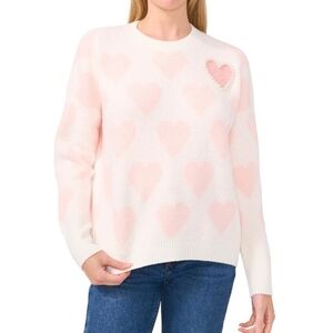 Vince Camuto Women's Pink Heart Sweater with Pearl Embellishments Size XXL